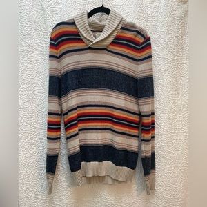 Sun + Stone men’s lightweight shawl-collar striped sweater. 100% cotton!